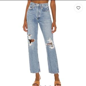 Agolde Light Blue Distressed Straight Leg Jeans